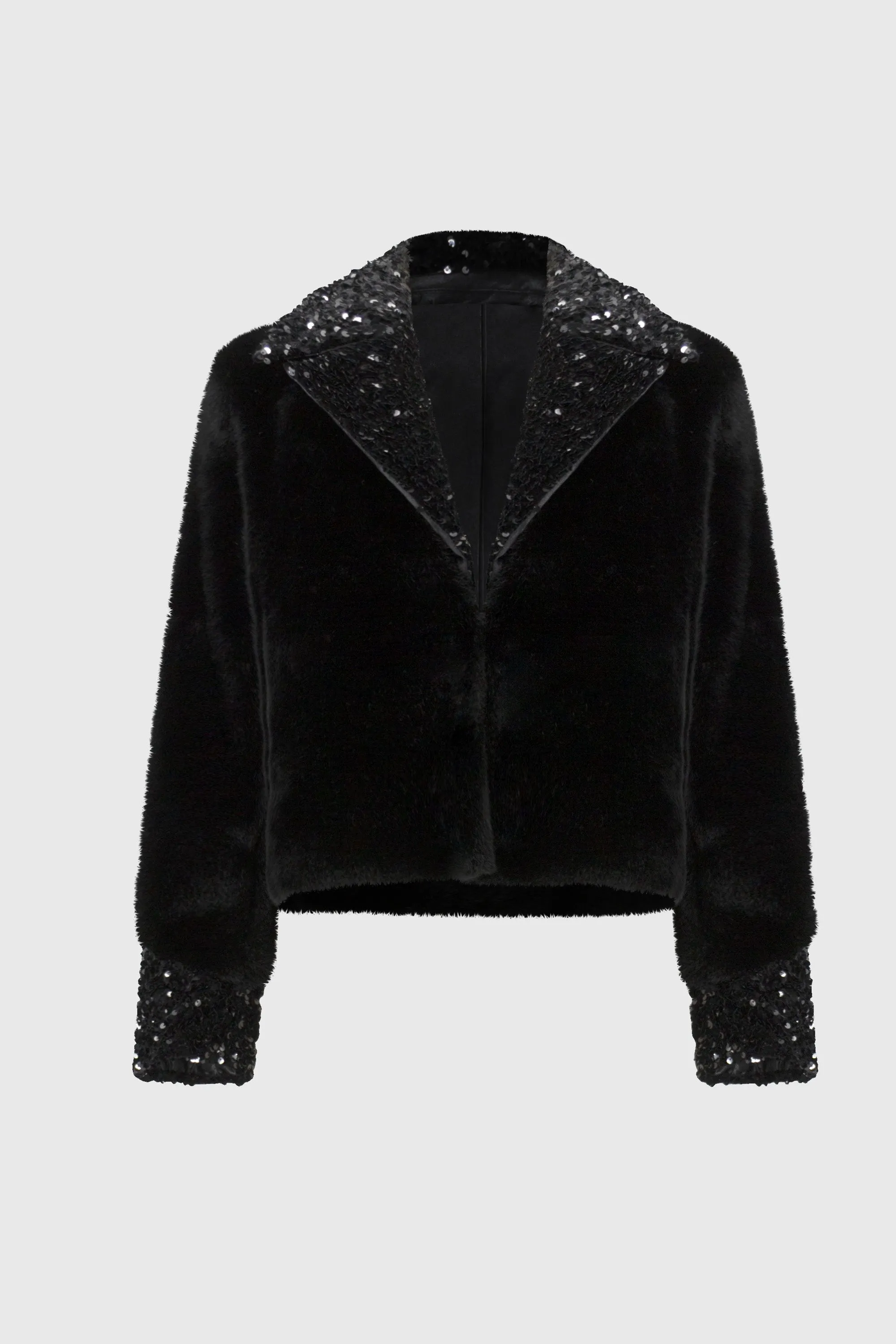 Faux Fur Jacket with Sequins Trim Style 244920