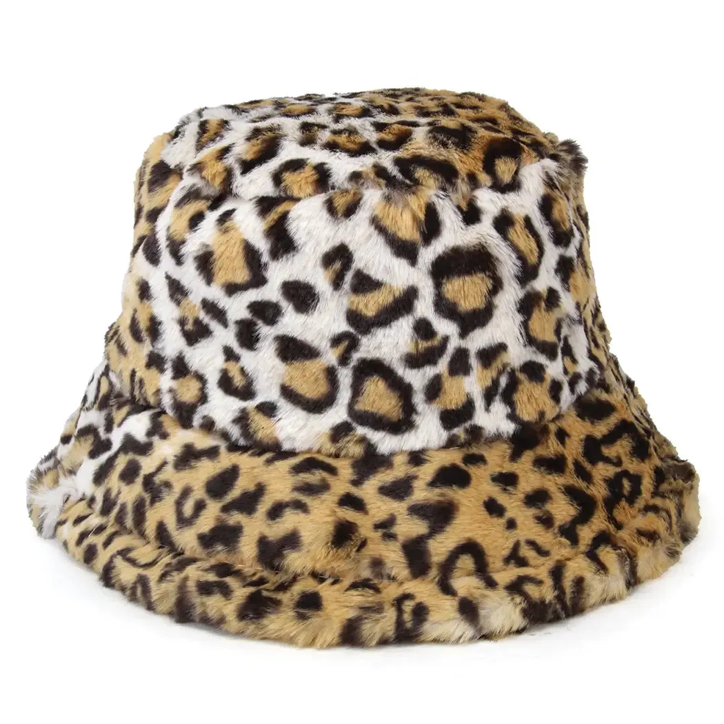 Faux Fur Leopard Bucket Hat