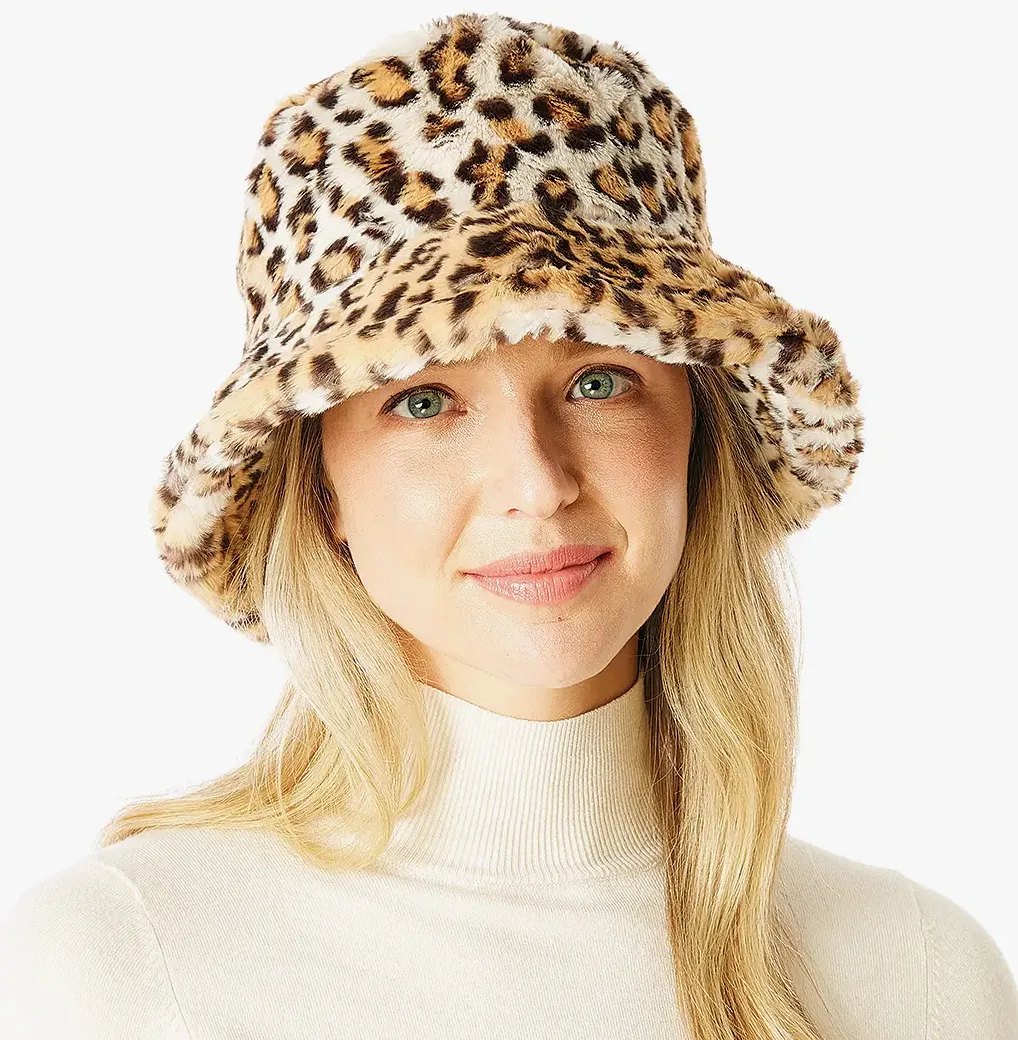 Faux Fur Leopard Bucket Hat