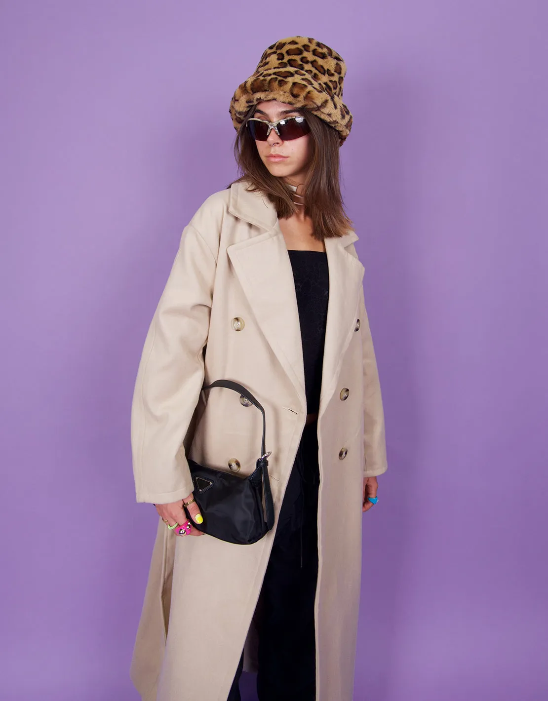 Faux fur leopard print bucket hat