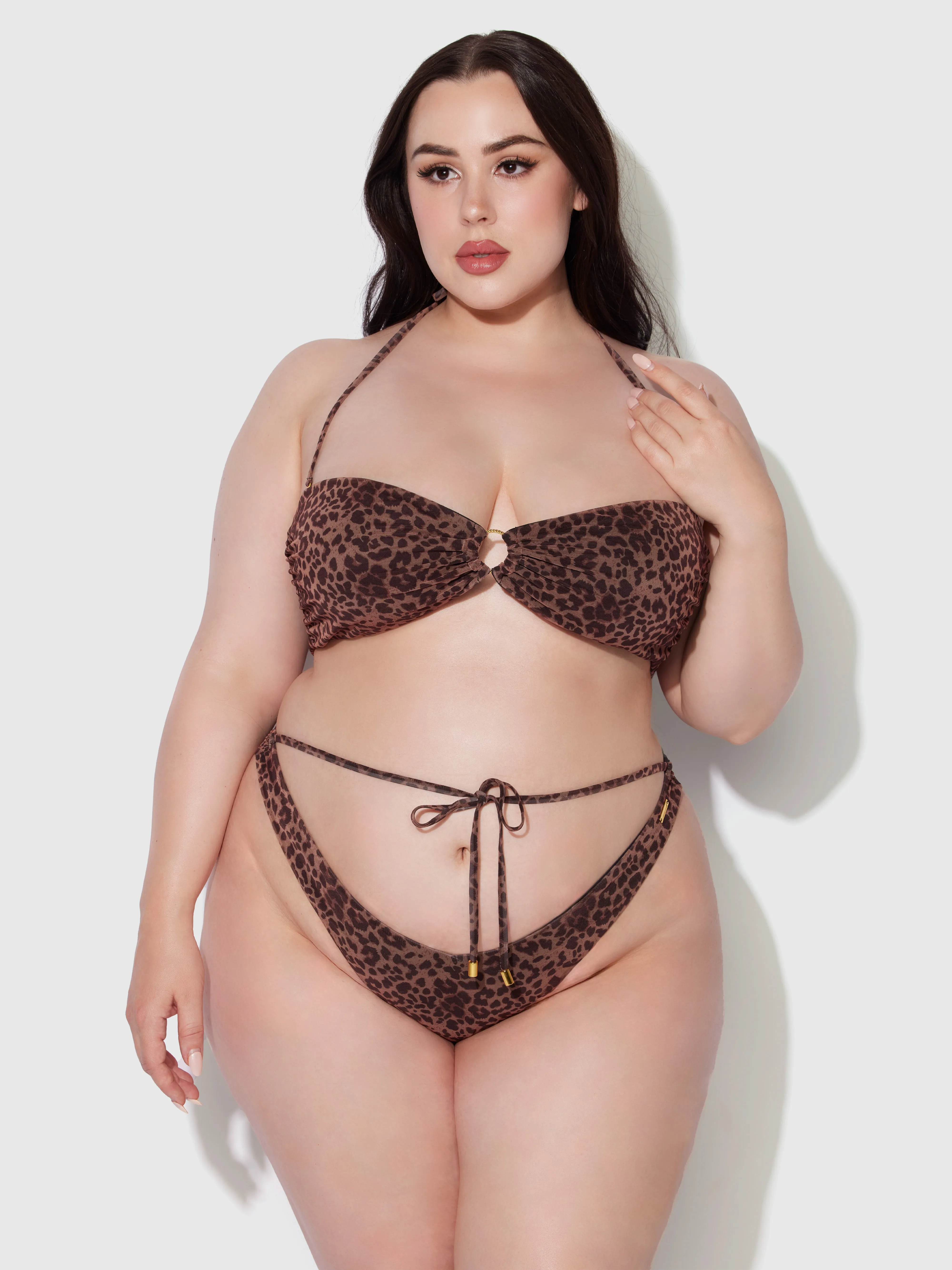 Frederick's Of Hollywood Alanza Leopard Mesh Bandeau Swim Top