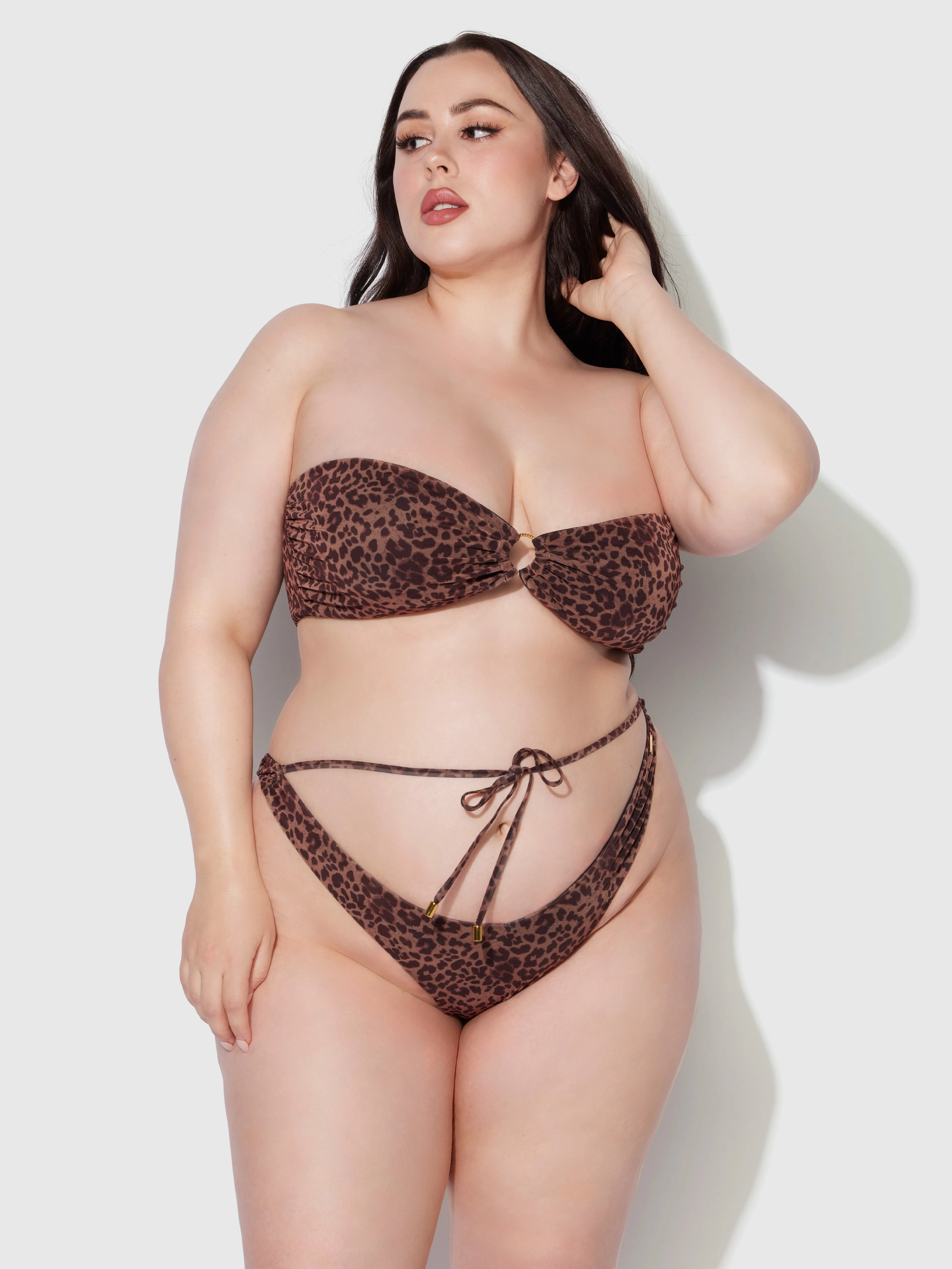 Frederick's Of Hollywood Alanza Leopard Mesh Bandeau Swim Top