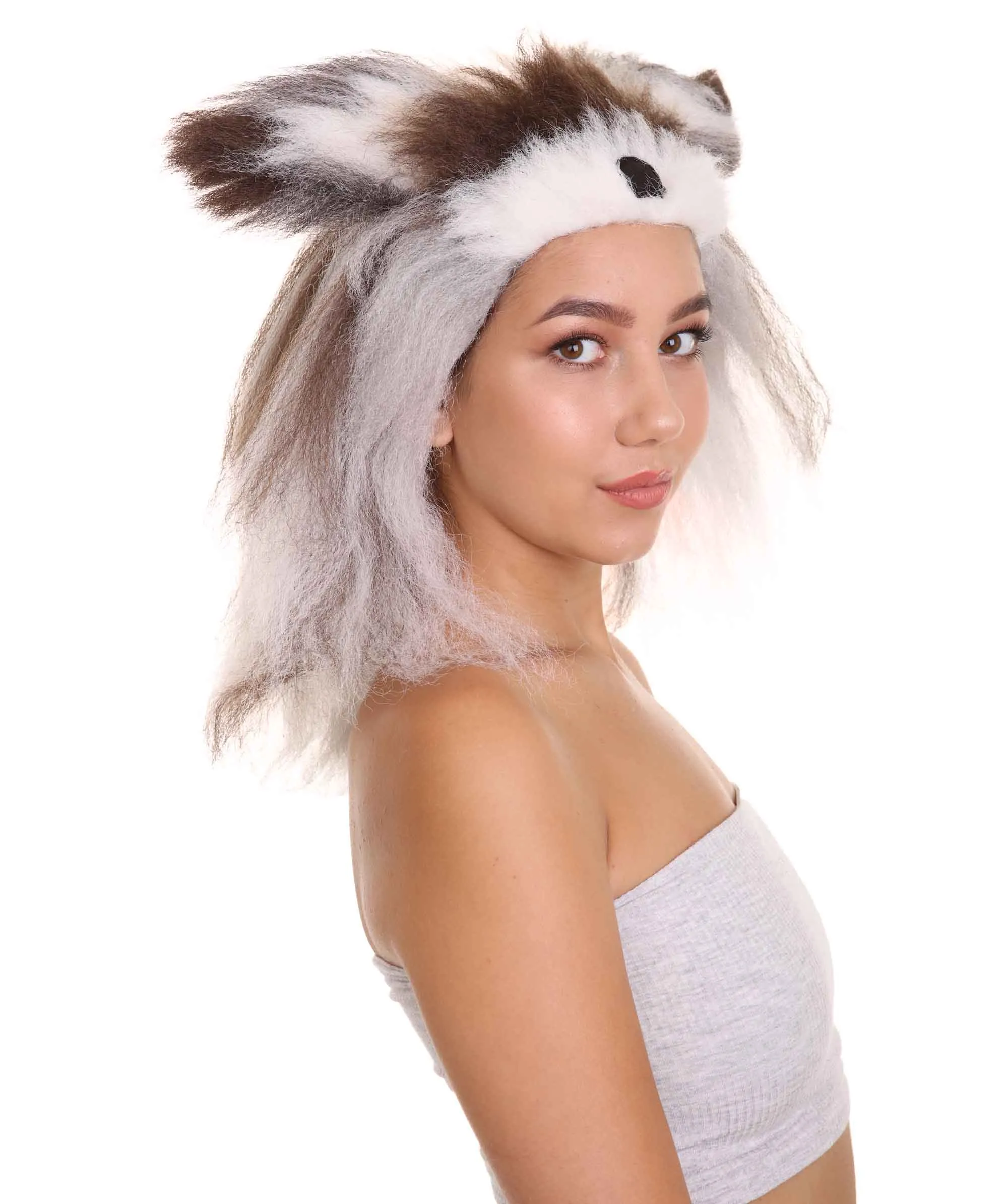 Furry Dog Collection | Women's White and Brown Straight Furry Dog Costume Cosplay Wig | Premium Breathable Capless Cap