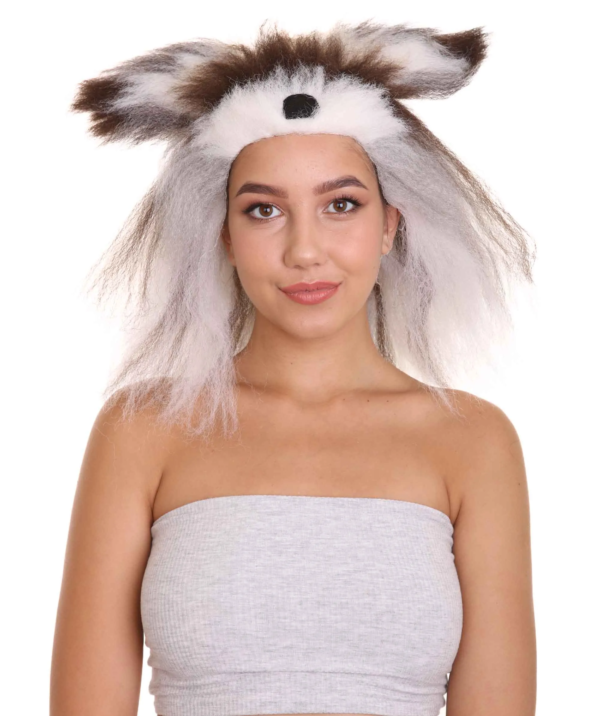 Furry Dog Collection | Women's White and Brown Straight Furry Dog Costume Cosplay Wig | Premium Breathable Capless Cap