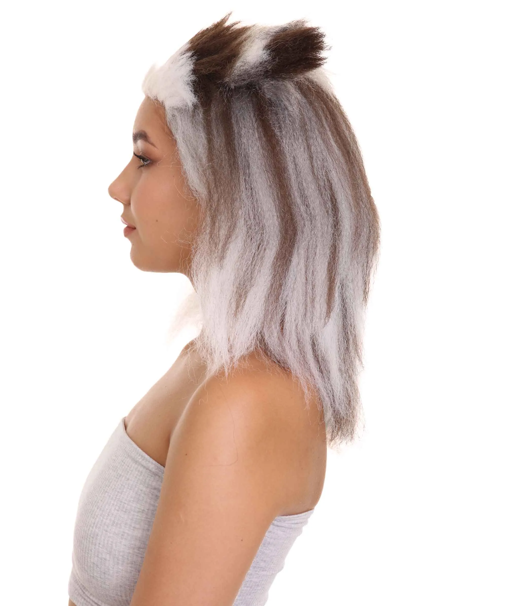 Furry Dog Collection | Women's White and Brown Straight Furry Dog Costume Cosplay Wig | Premium Breathable Capless Cap