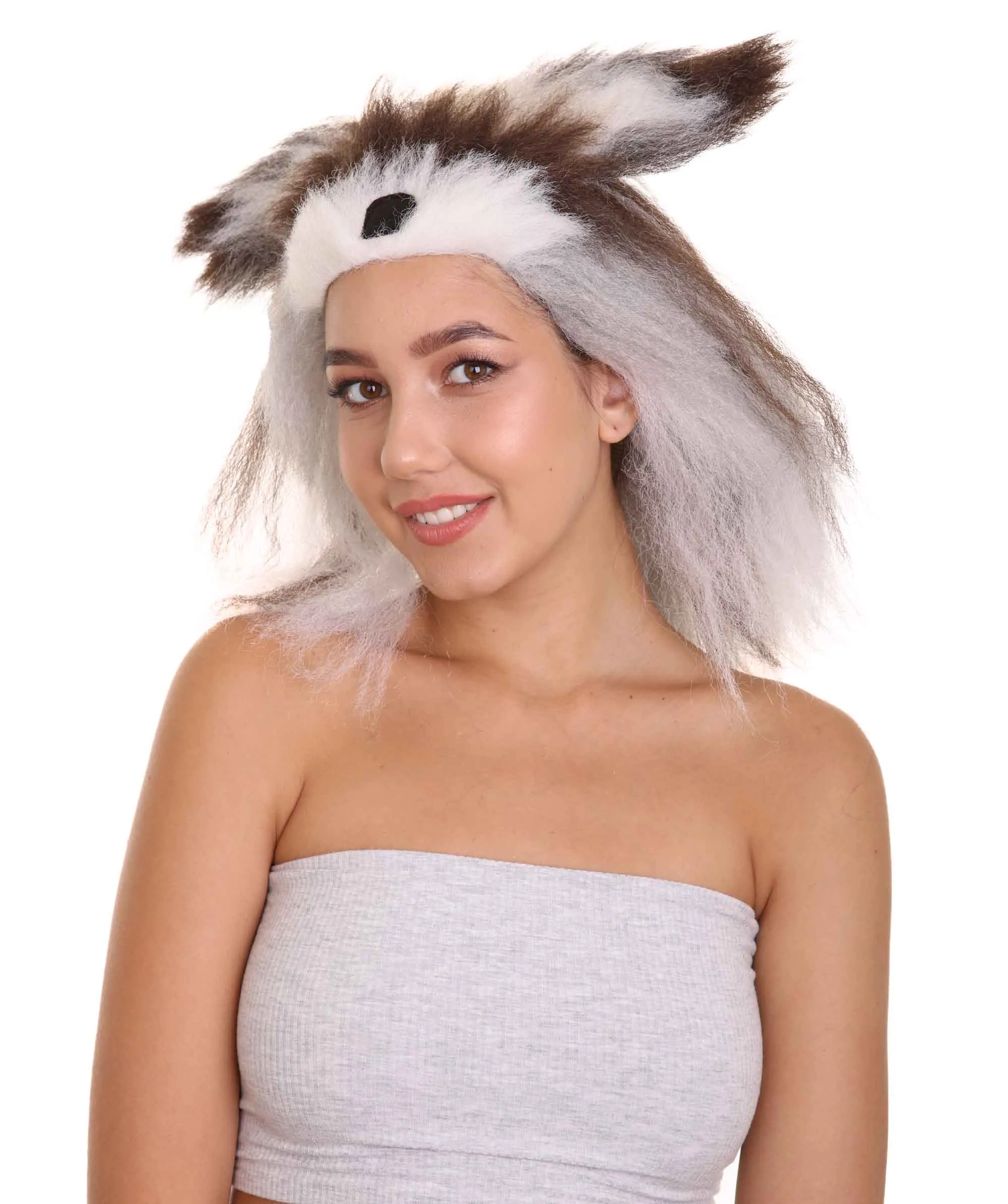 Furry Dog Collection | Women's White and Brown Straight Furry Dog Costume Cosplay Wig | Premium Breathable Capless Cap