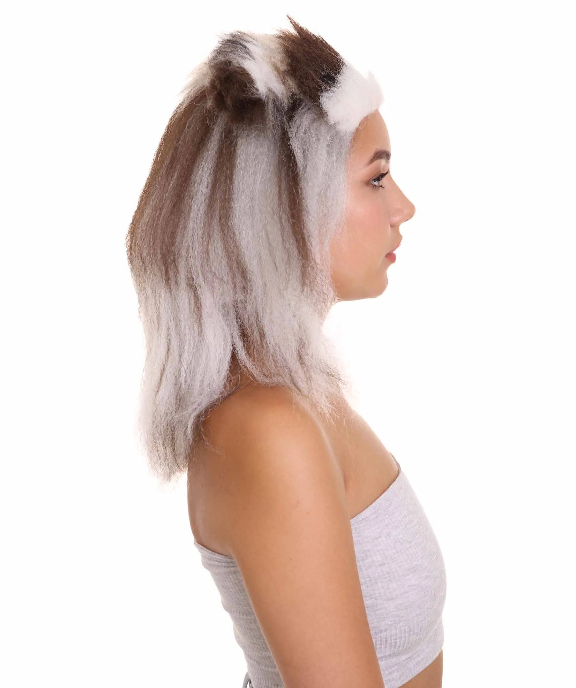Furry Dog Collection | Women's White and Brown Straight Furry Dog Costume Cosplay Wig | Premium Breathable Capless Cap