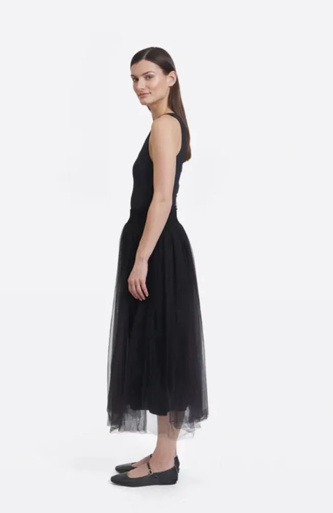 Gathered Skirt with Tulle in Black