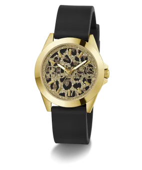 GUESS Ladies Black Gold Tone Analog Watch