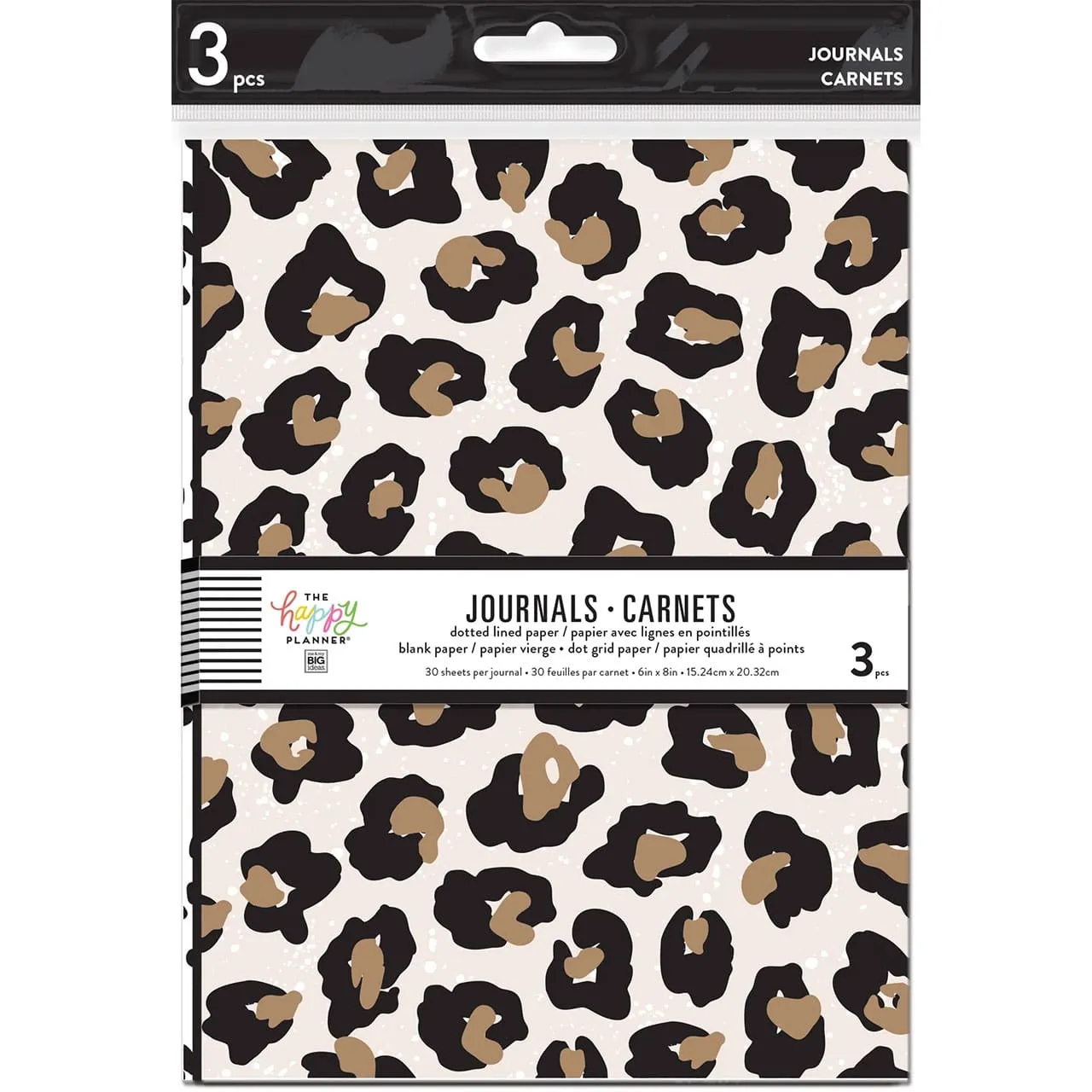 Happy Planner  Leopard Black White Journals | Dot Lined - Graph Grid 3 Pack