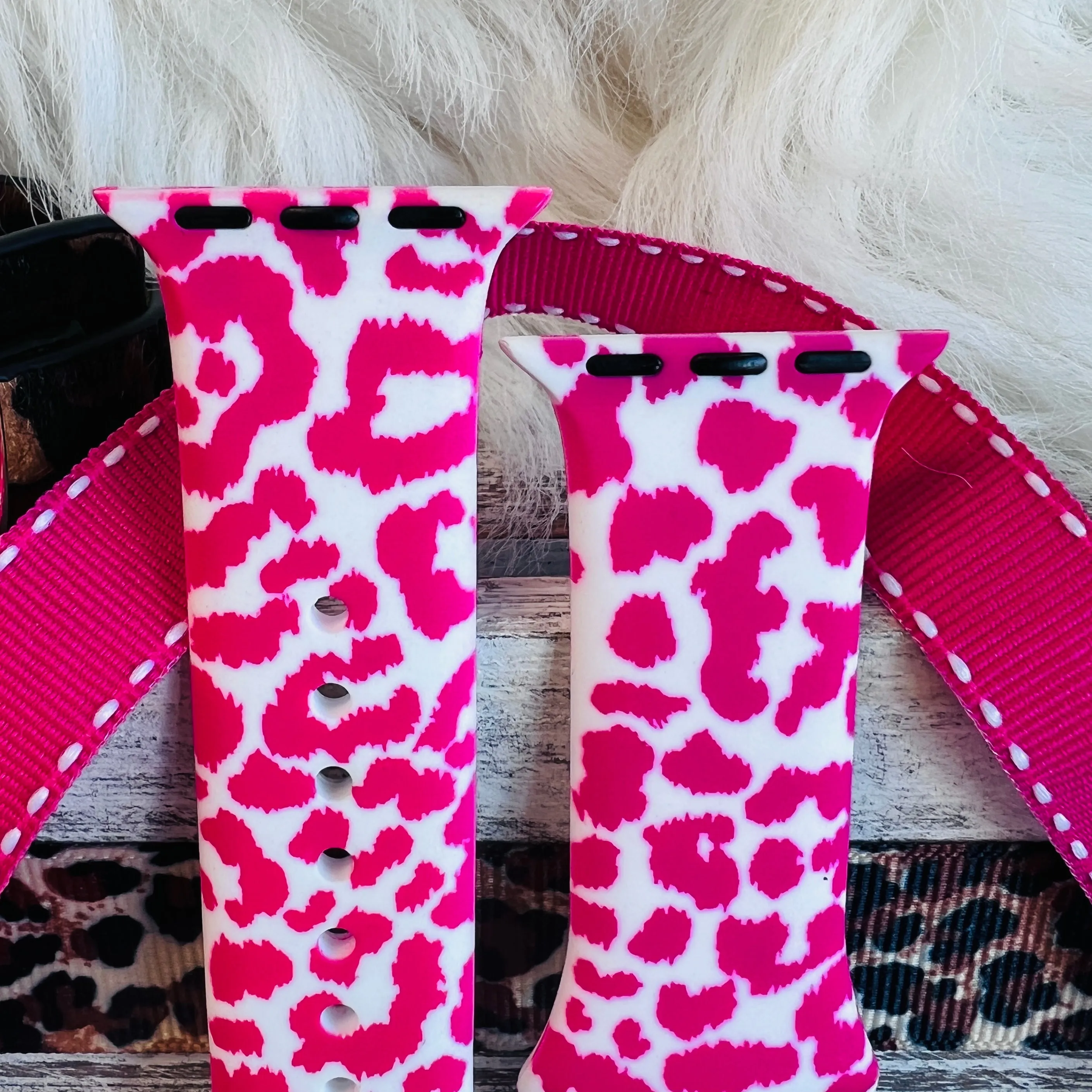 Hot Pink Leopard Print Silicone Band For Apple Watch