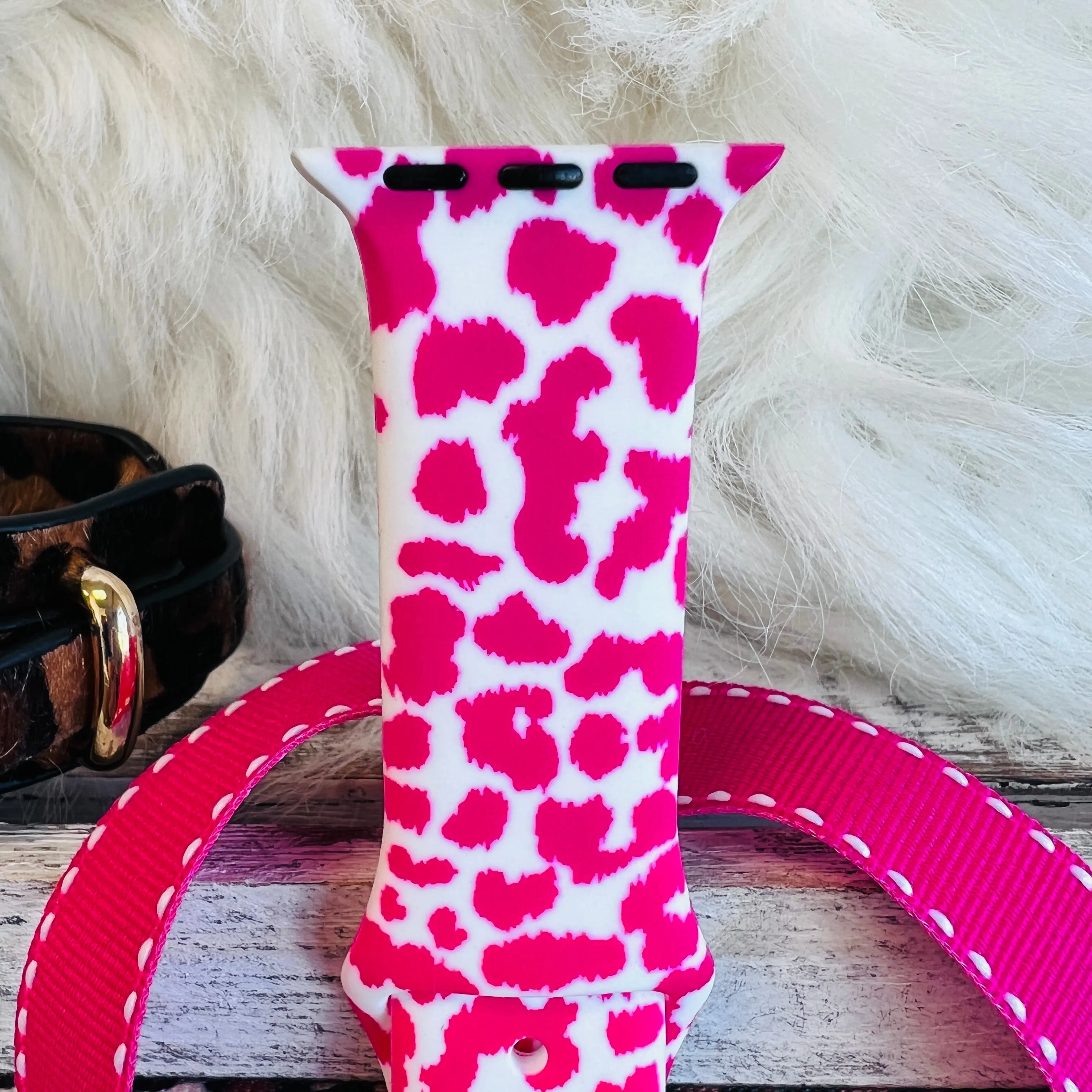 Hot Pink Leopard Print Silicone Band For Apple Watch