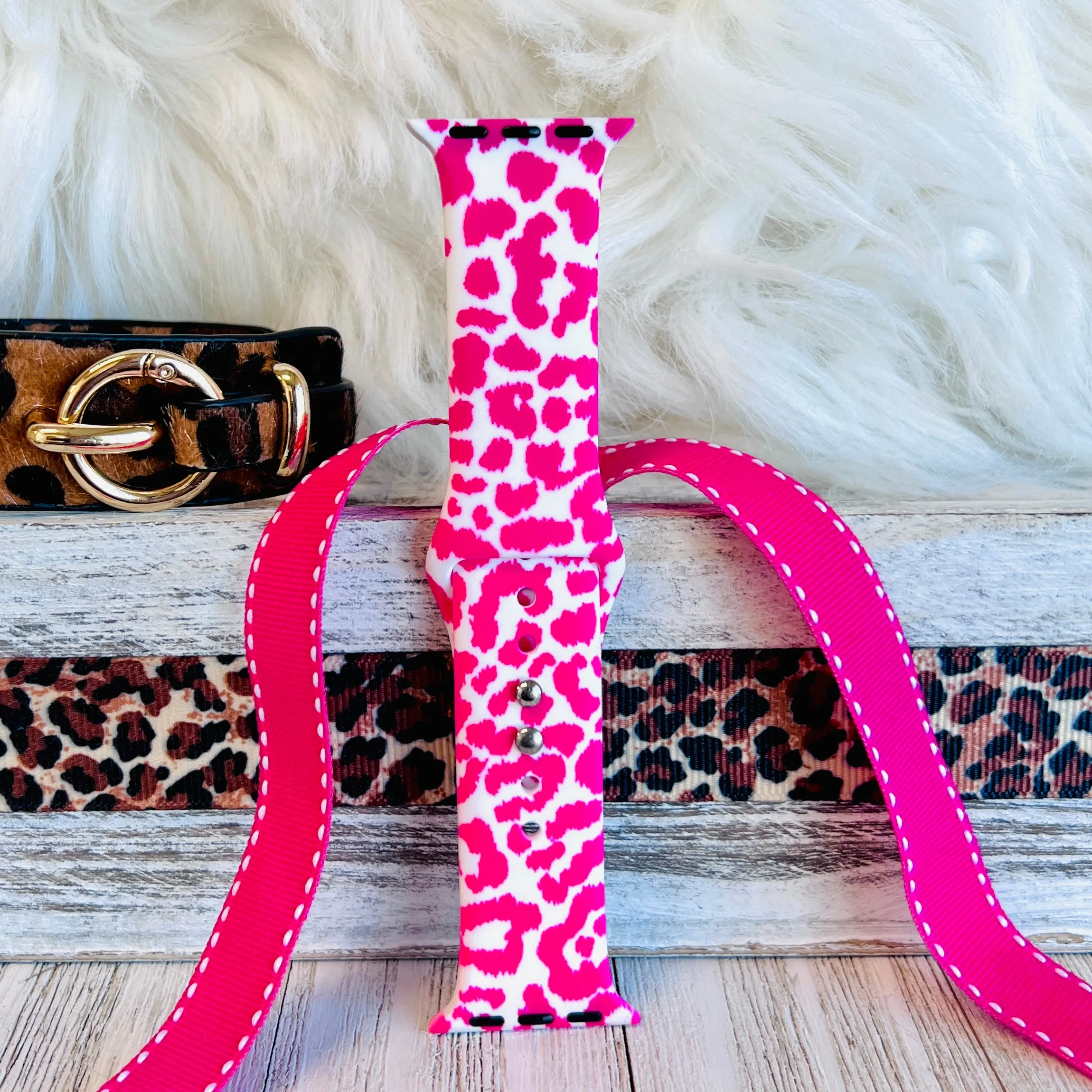 Hot Pink Leopard Print Silicone Band For Apple Watch