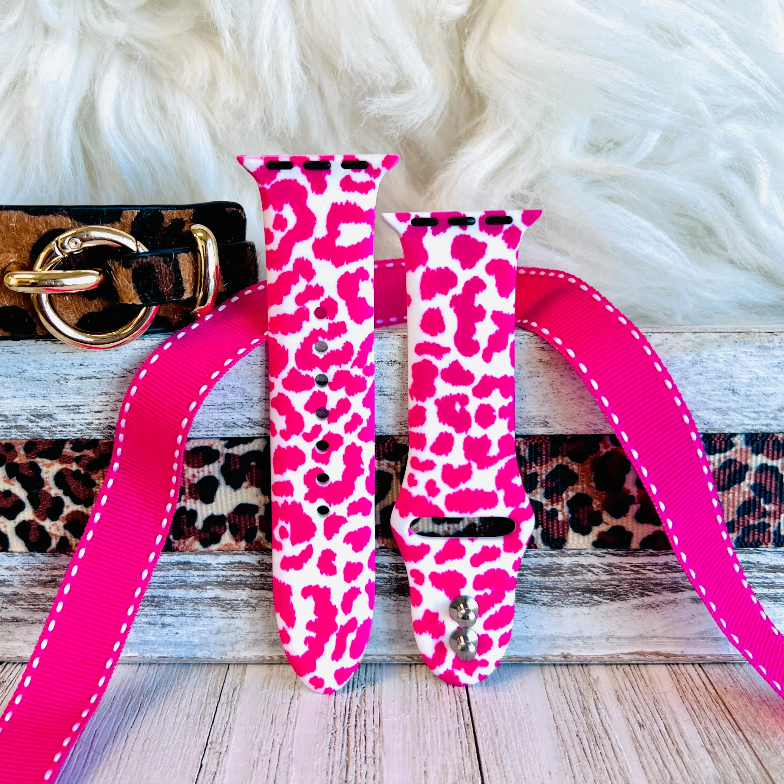 Hot Pink Leopard Print Silicone Band For Apple Watch