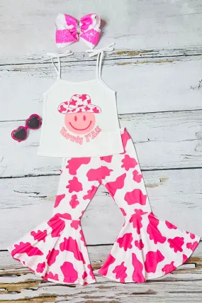 ”Howdy Y'ALL" smile face tunic & bell-bottom pant girls clothing sets XCH0777-23H