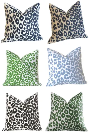 Iconic Leopard Pillow Cover / Available in 5 colors and 10 sizes / Schumacher Sky Leopard Cushion Cover / Green Navy Black Sky Leopard