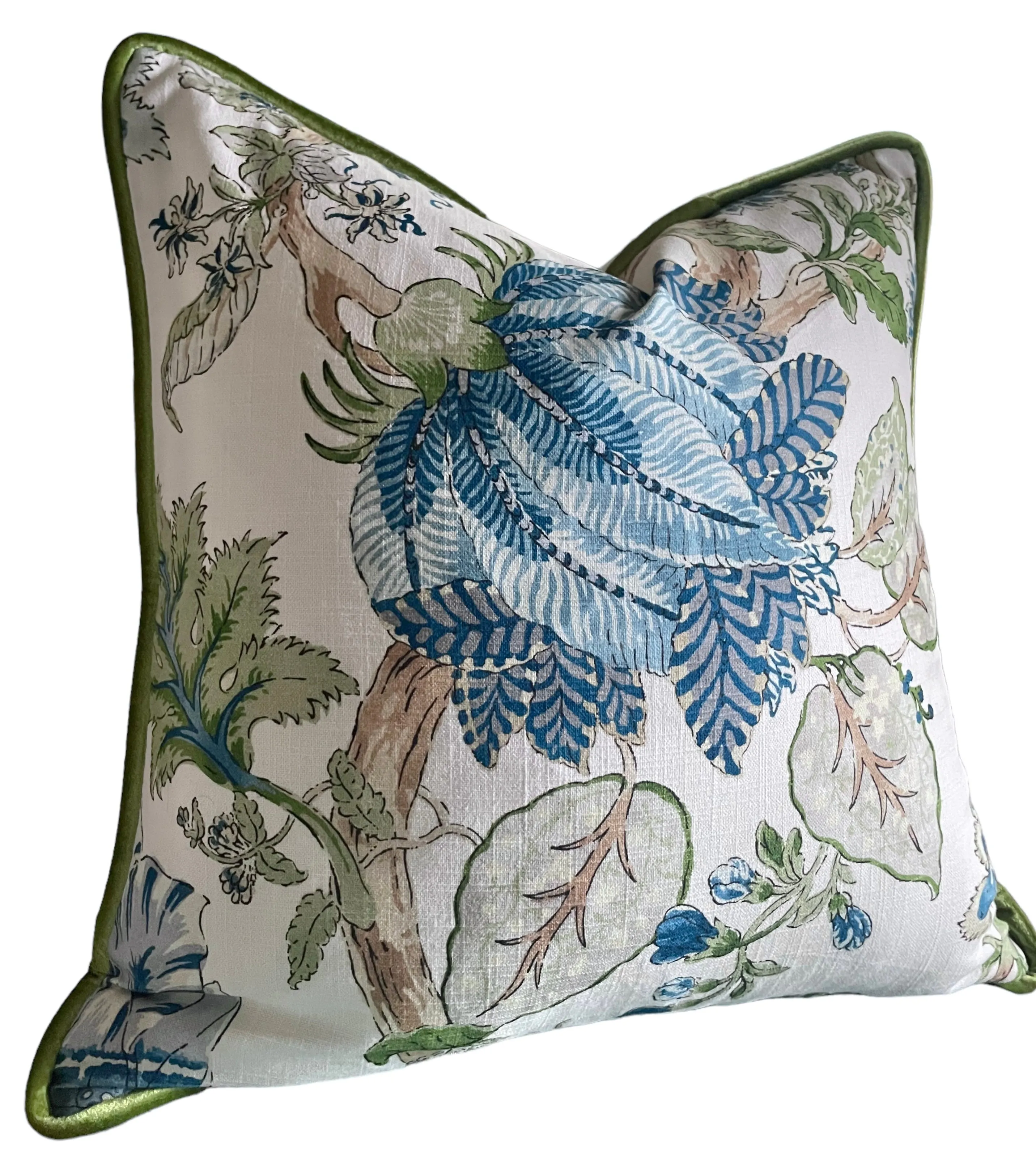 Indienne Arbor Pillow Cover in Blue & Green / English Floral Pillow Cover / Decorative Cushion Cover