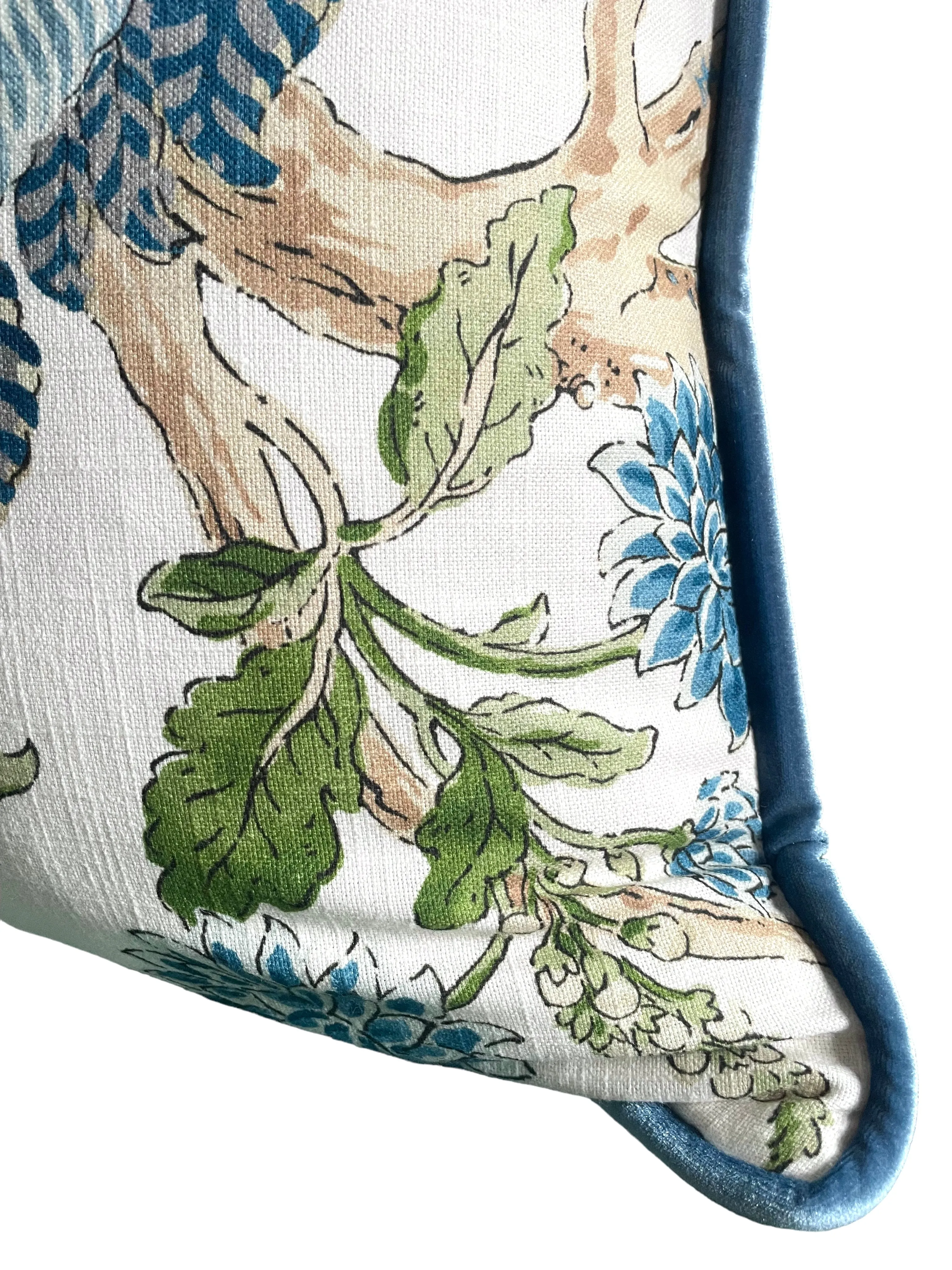 Indienne Arbor Pillow Cover in Blue & Green / English Floral Pillow Cover / Decorative Cushion Cover