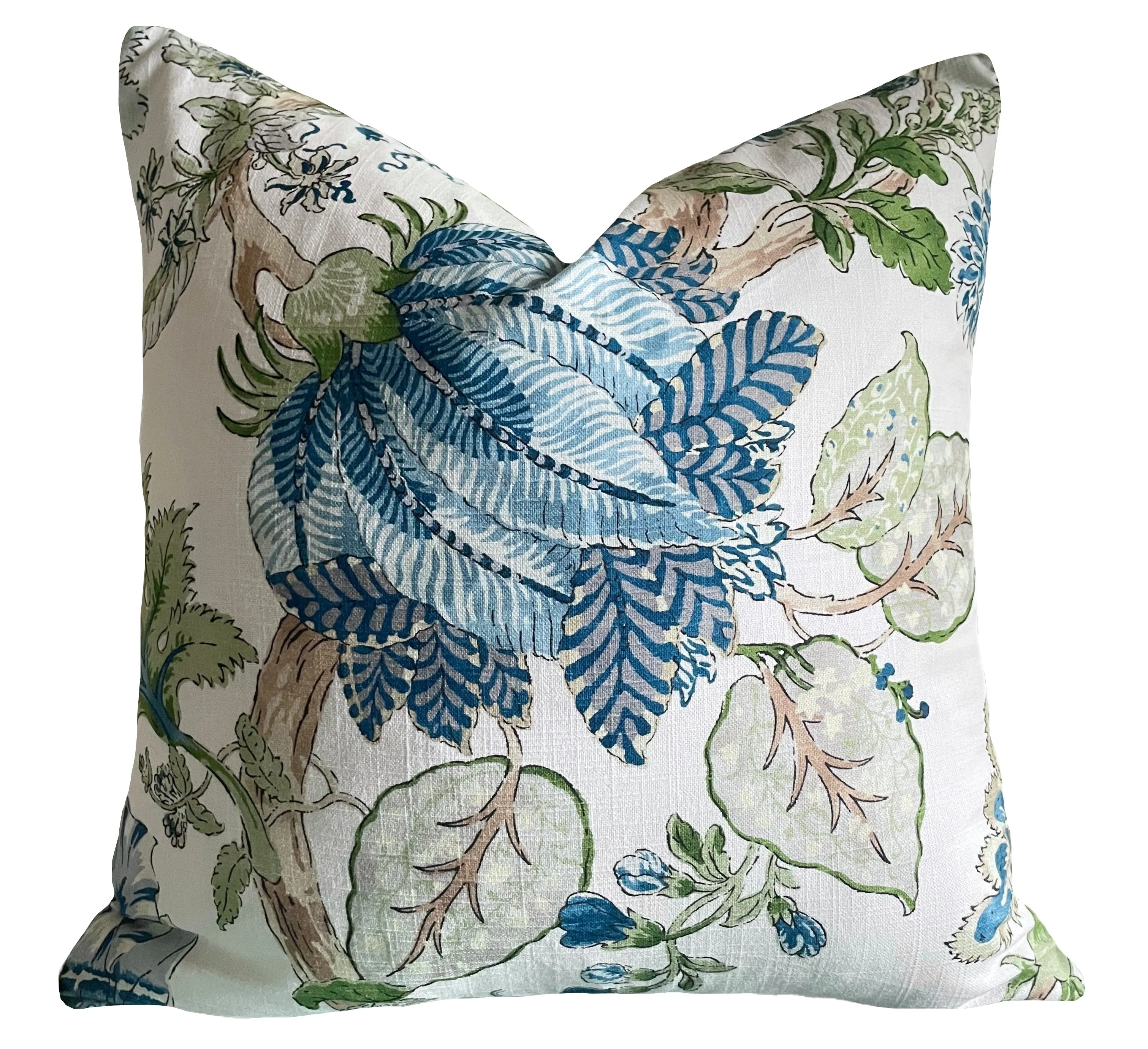 Indienne Arbor Pillow Cover in Blue & Green / English Floral Pillow Cover / Decorative Cushion Cover