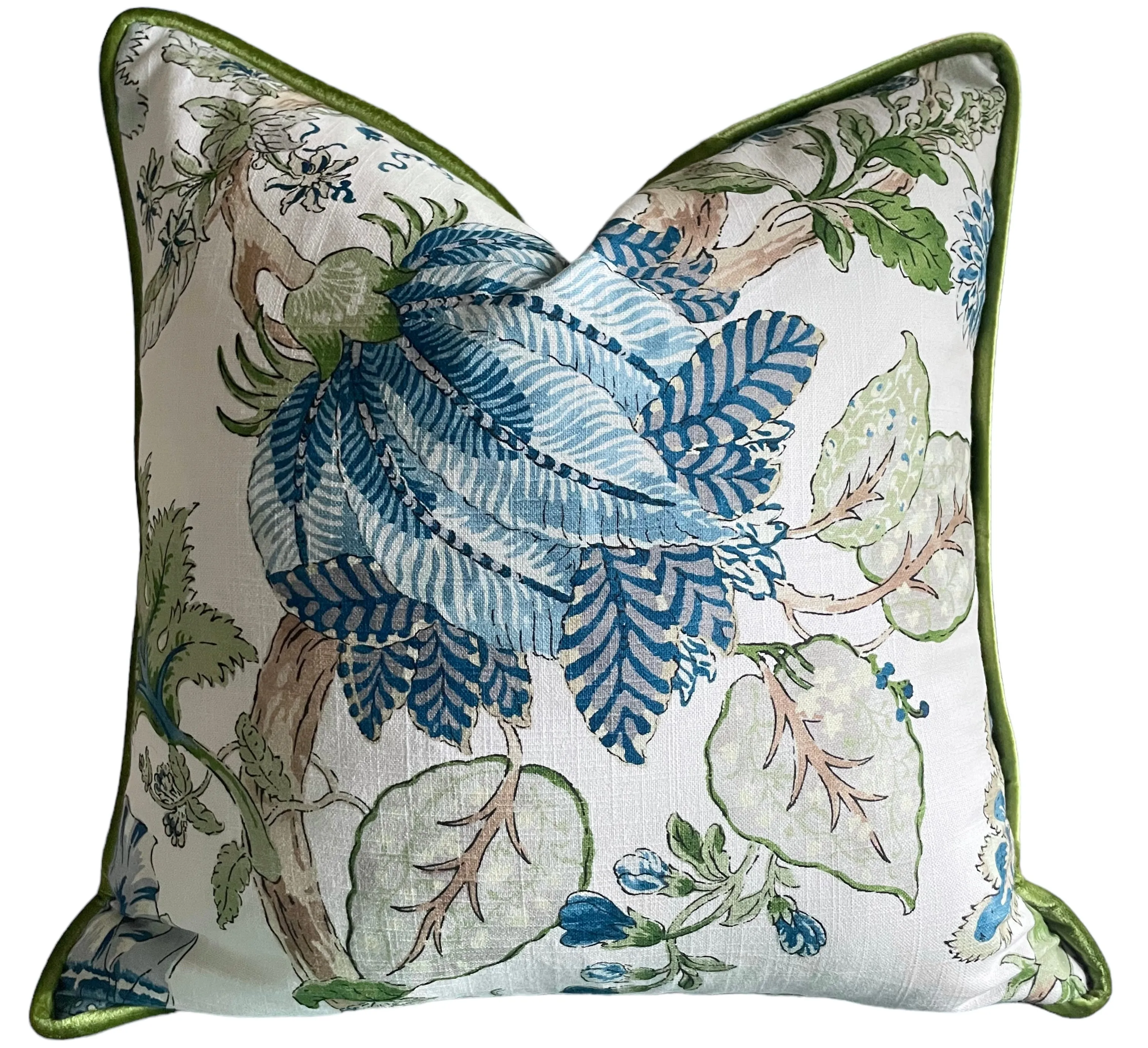 Indienne Arbor Pillow Cover in Blue & Green / English Floral Pillow Cover / Decorative Cushion Cover