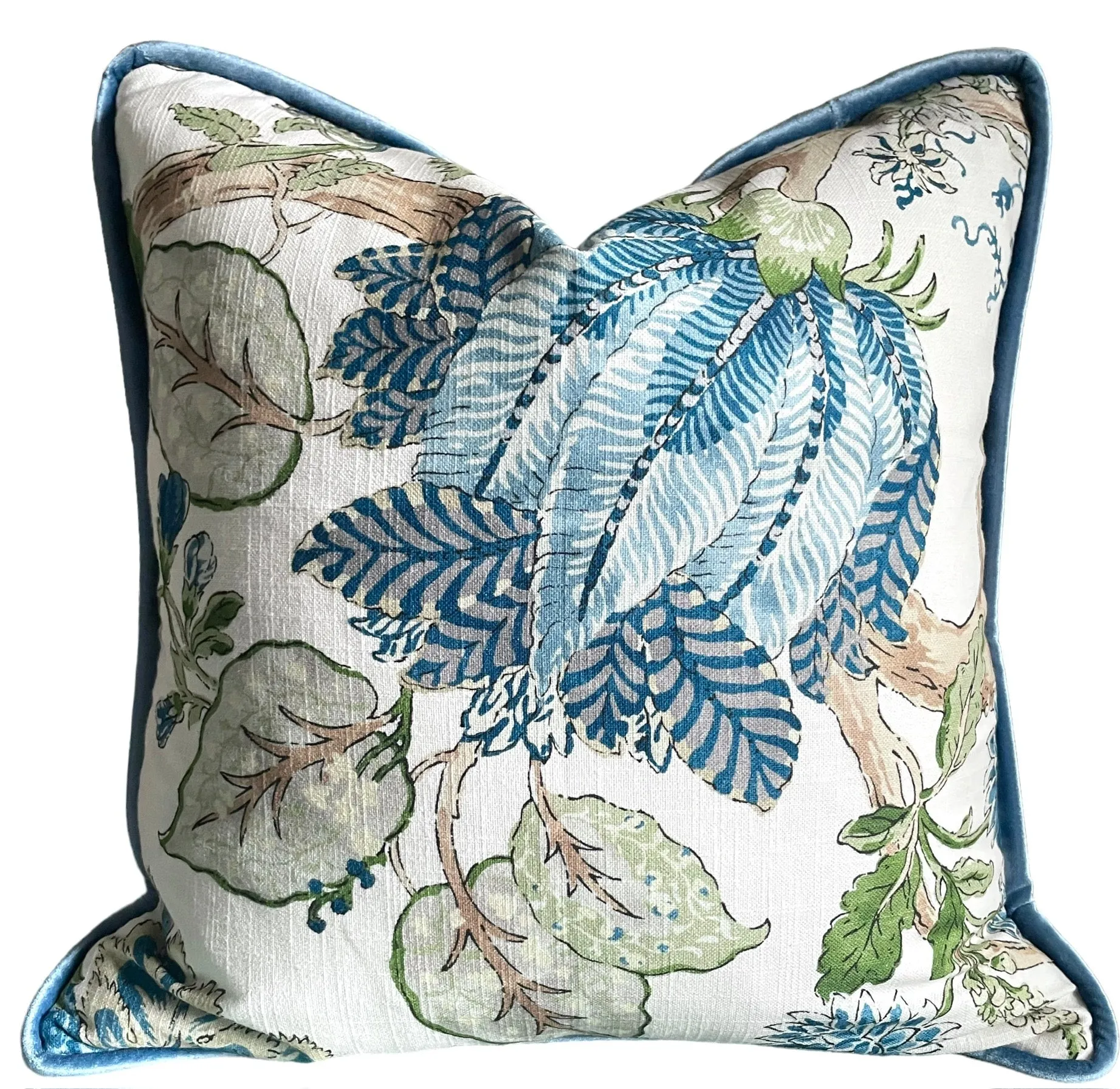 Indienne Arbor Pillow Cover in Blue & Green / English Floral Pillow Cover / Decorative Cushion Cover