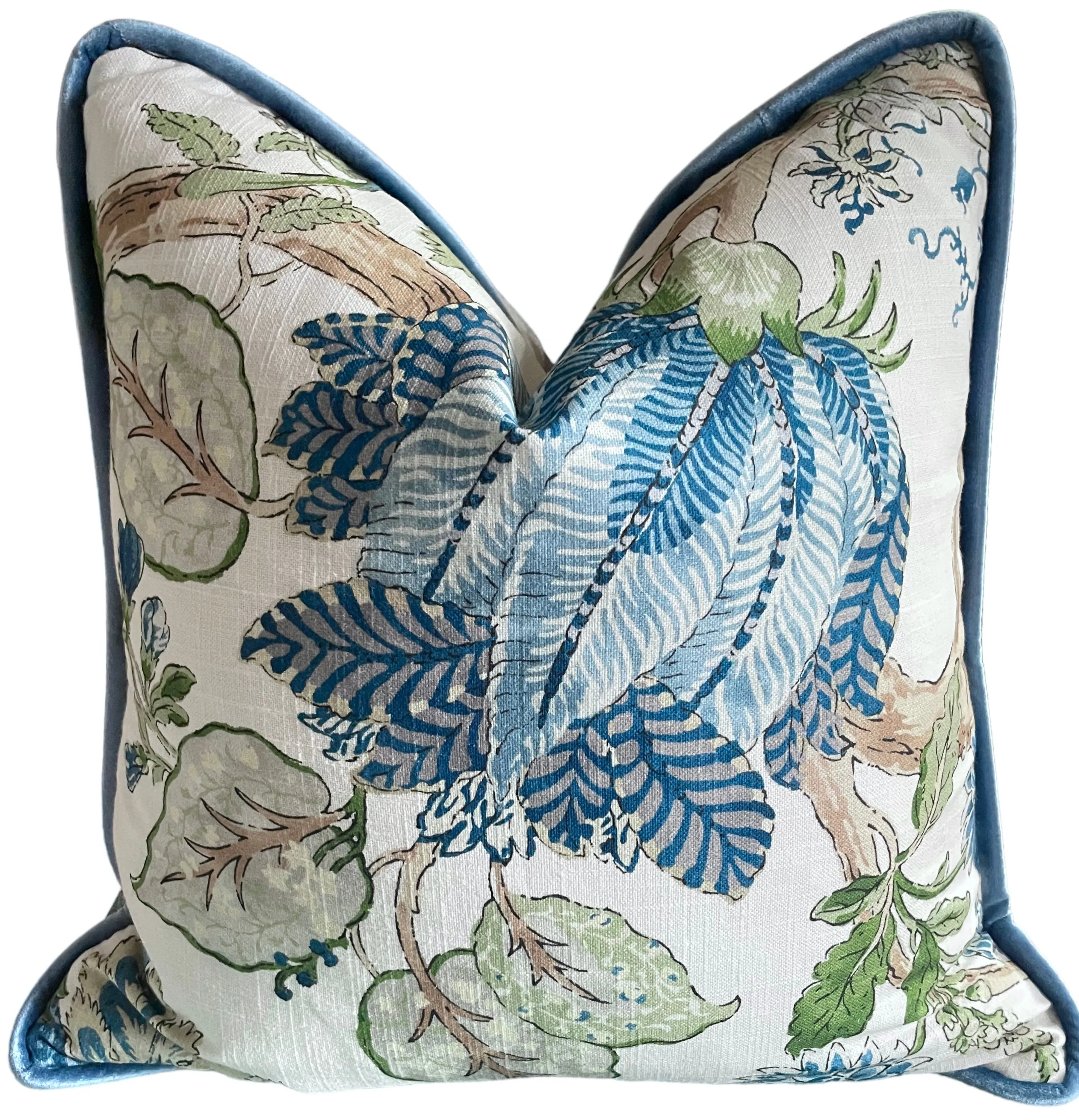 Indienne Arbor Pillow Cover in Blue & Green / English Floral Pillow Cover / Decorative Cushion Cover