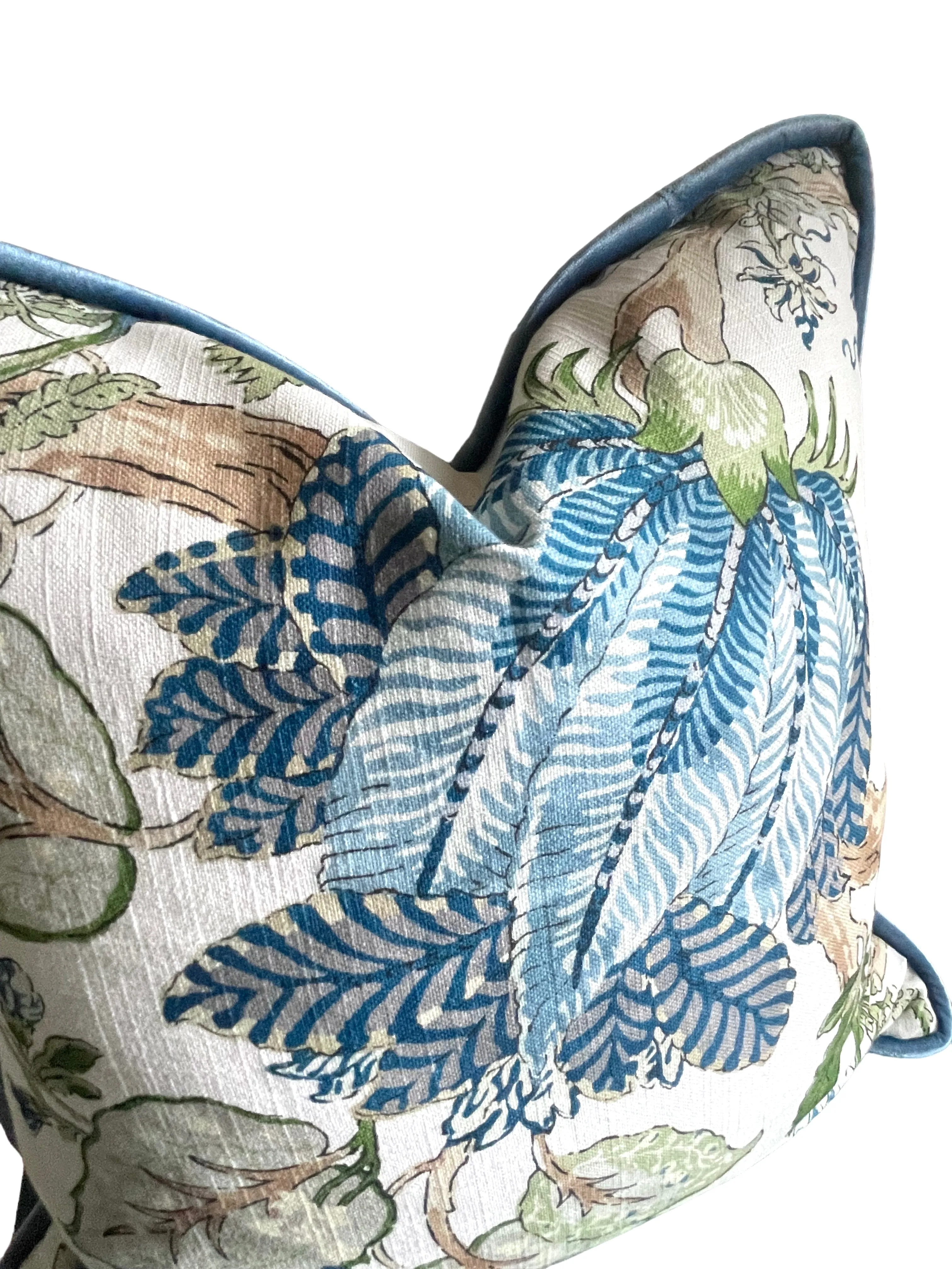 Indienne Arbor Pillow Cover in Blue & Green / English Floral Pillow Cover / Decorative Cushion Cover