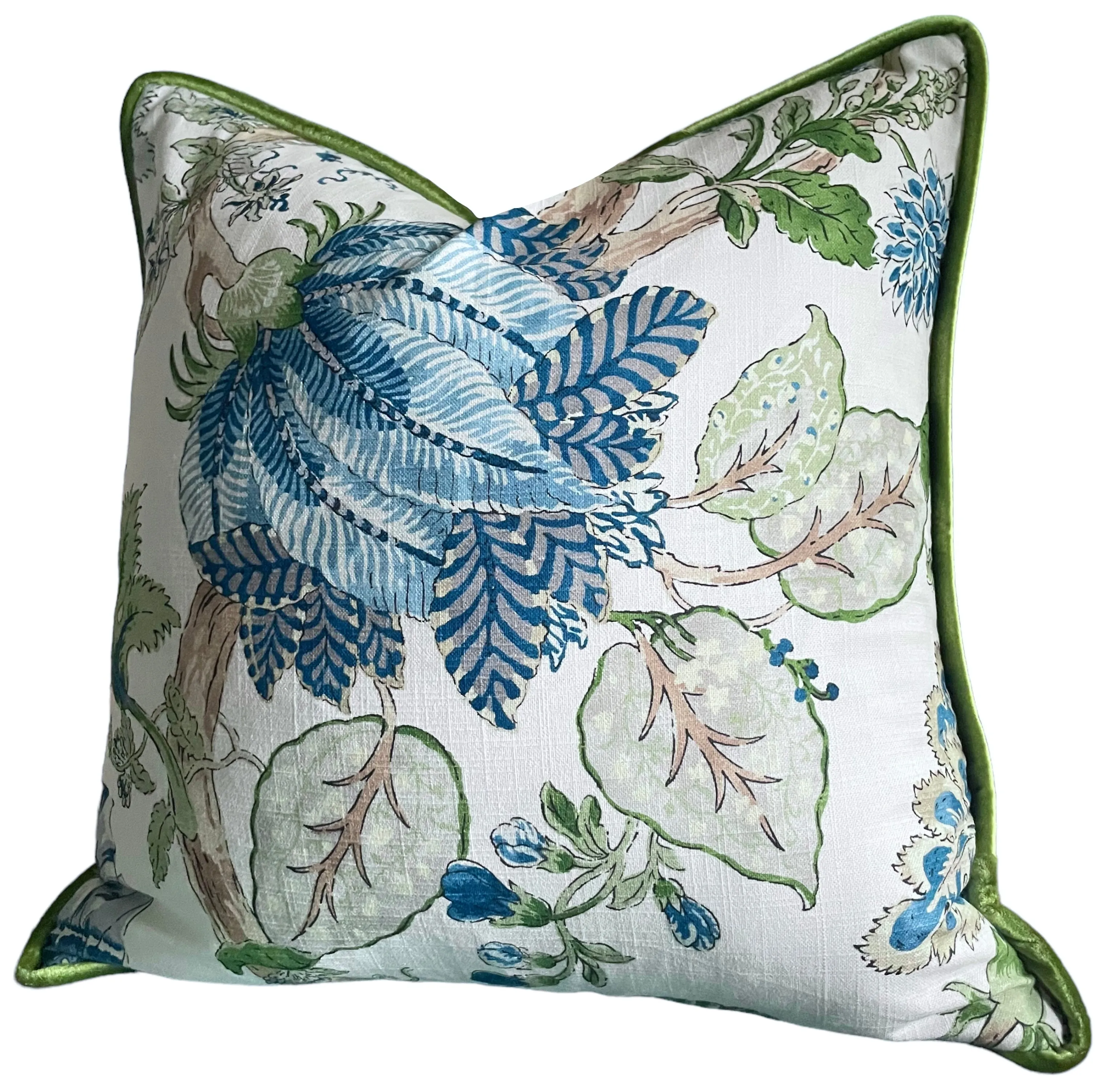 Indienne Arbor Pillow Cover in Blue & Green / English Floral Pillow Cover / Decorative Cushion Cover