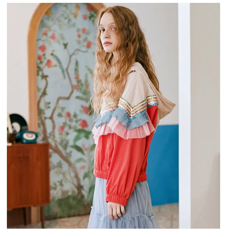 JAM PRINCESS HOODED JACKET WITH SEQUIN FRILL LAYER DESIGN