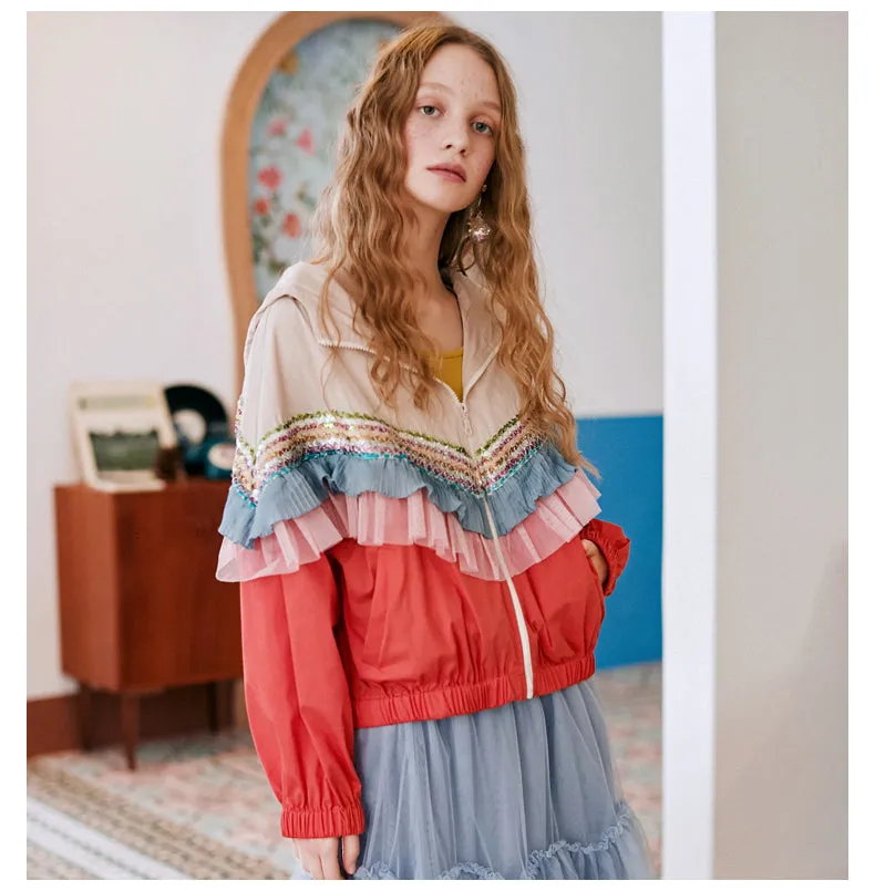JAM PRINCESS HOODED JACKET WITH SEQUIN FRILL LAYER DESIGN