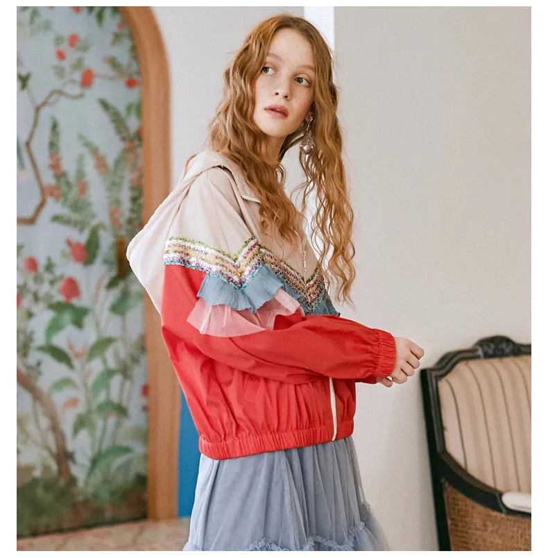 JAM PRINCESS HOODED JACKET WITH SEQUIN FRILL LAYER DESIGN