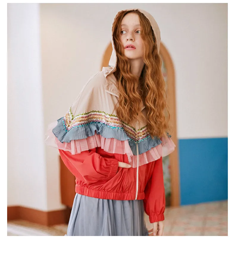 JAM PRINCESS HOODED JACKET WITH SEQUIN FRILL LAYER DESIGN