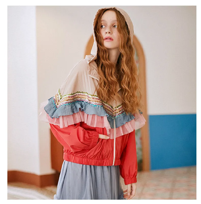 JAM PRINCESS HOODED JACKET WITH SEQUIN FRILL LAYER DESIGN