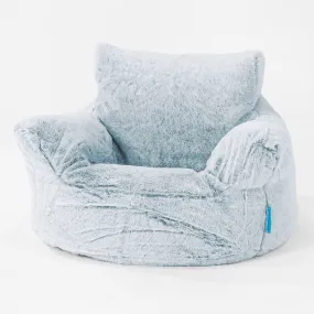 Kids Armchair Bean Bag for Toddlers 1-3 yr - Fluffy Faux Fur Rabbit Dusty Blue
