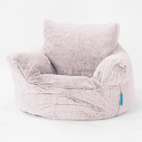 Kids Armchair Bean Bag for Toddlers 1-3 yr - Fluffy Faux Fur Rabbit Dusty Pink