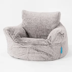 Kids Armchair Bean Bag for Toddlers 1-3 yr - Fluffy Faux Fur Rabbit Light Grey