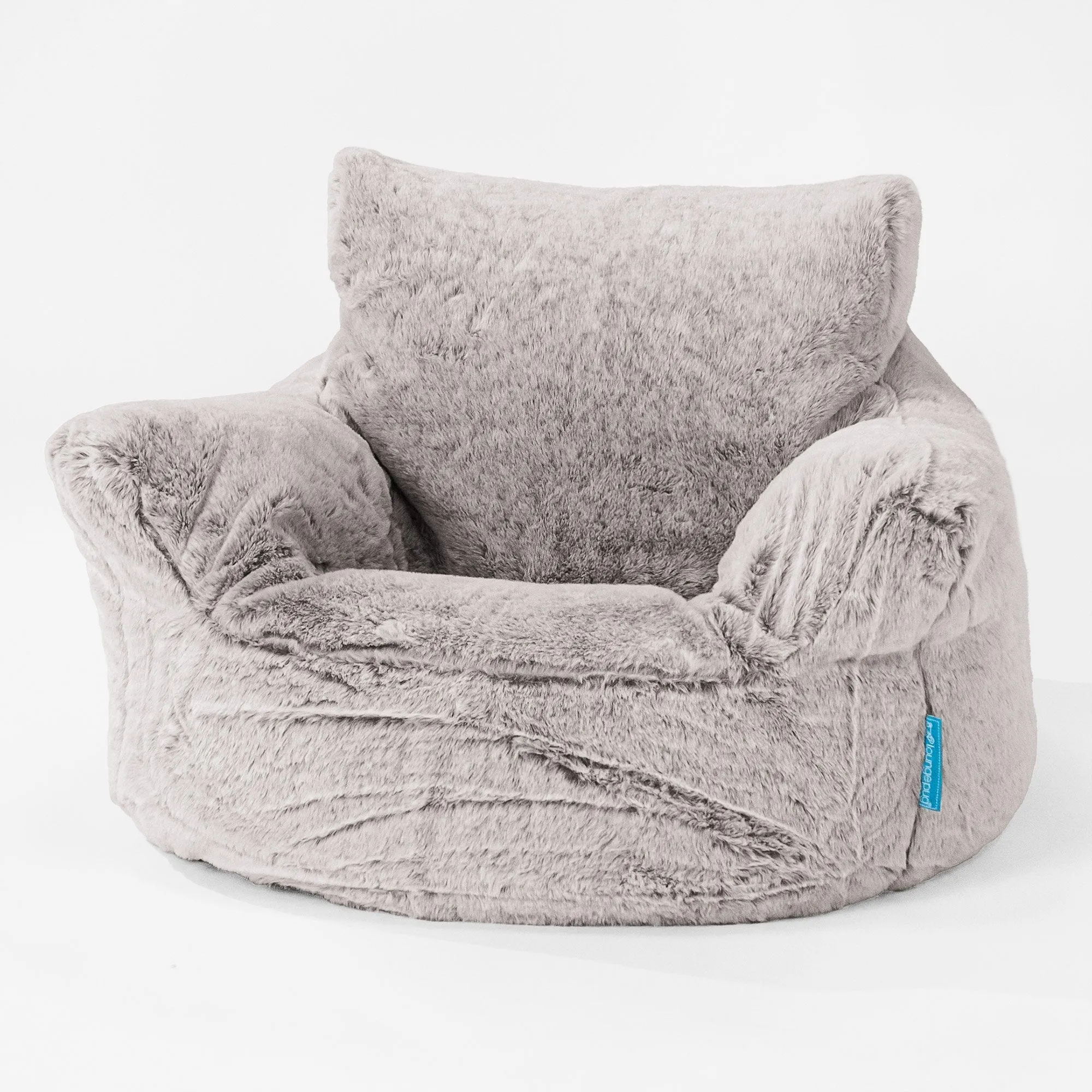 Kids Armchair Bean Bag for Toddlers 1-3 yr - Fluffy Faux Fur Rabbit Light Grey