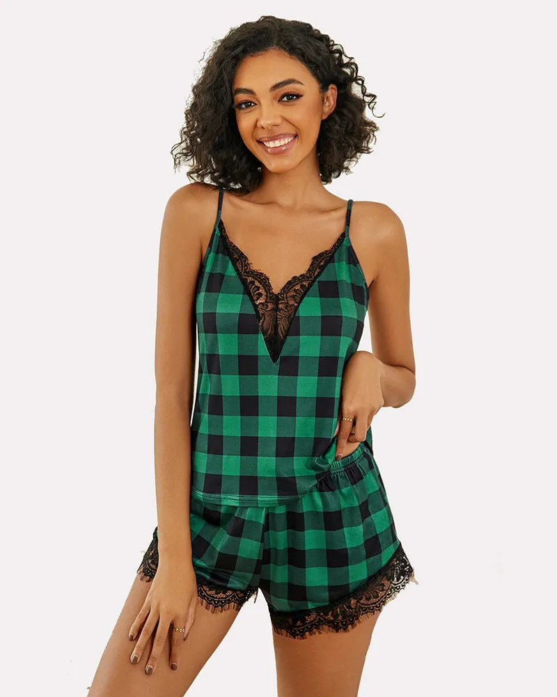 Lace Trim Leopard Print Pajama Set