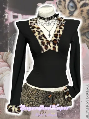 Lana Leopard Furry Patch Slim Top