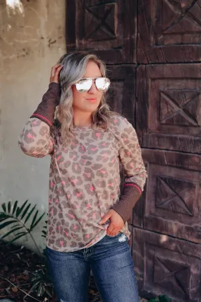 Lanie Leopard Long Sleeve Top - Taupe