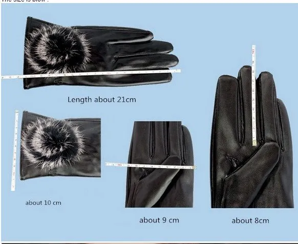 Leather Wrist Rabbit Fur Ball Gloves