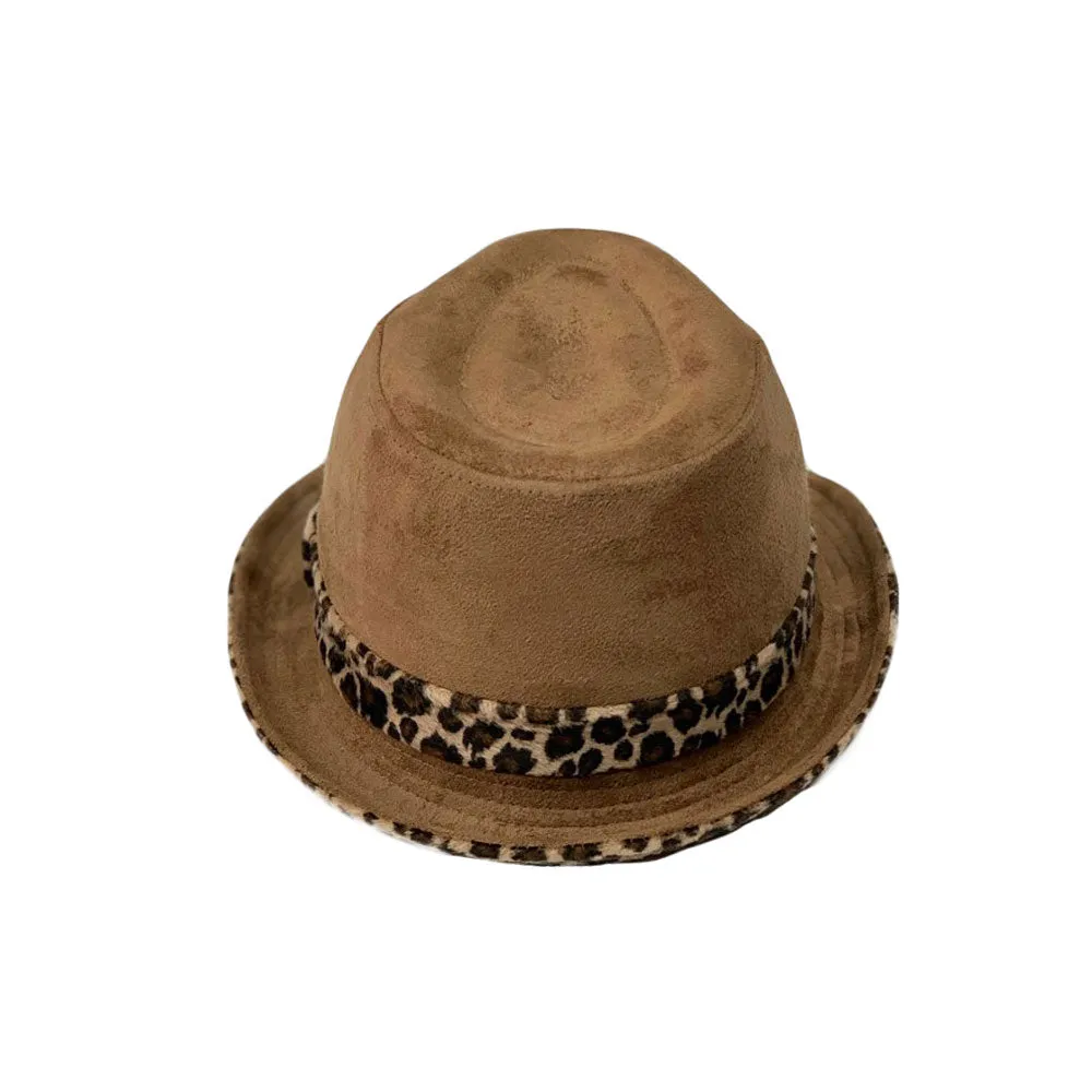 Leopard Band Fedora Hat Short Brim Suede Trilby LD61466