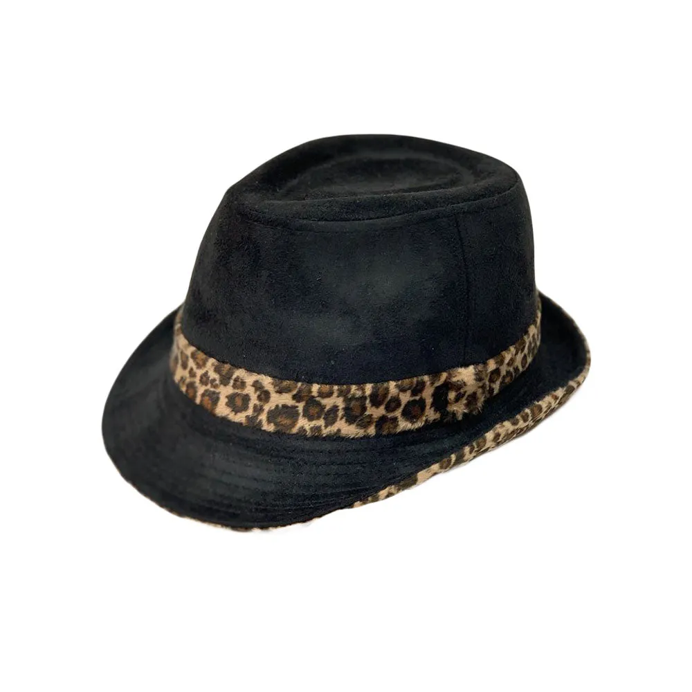 Leopard Band Fedora Hat Short Brim Suede Trilby LD61466