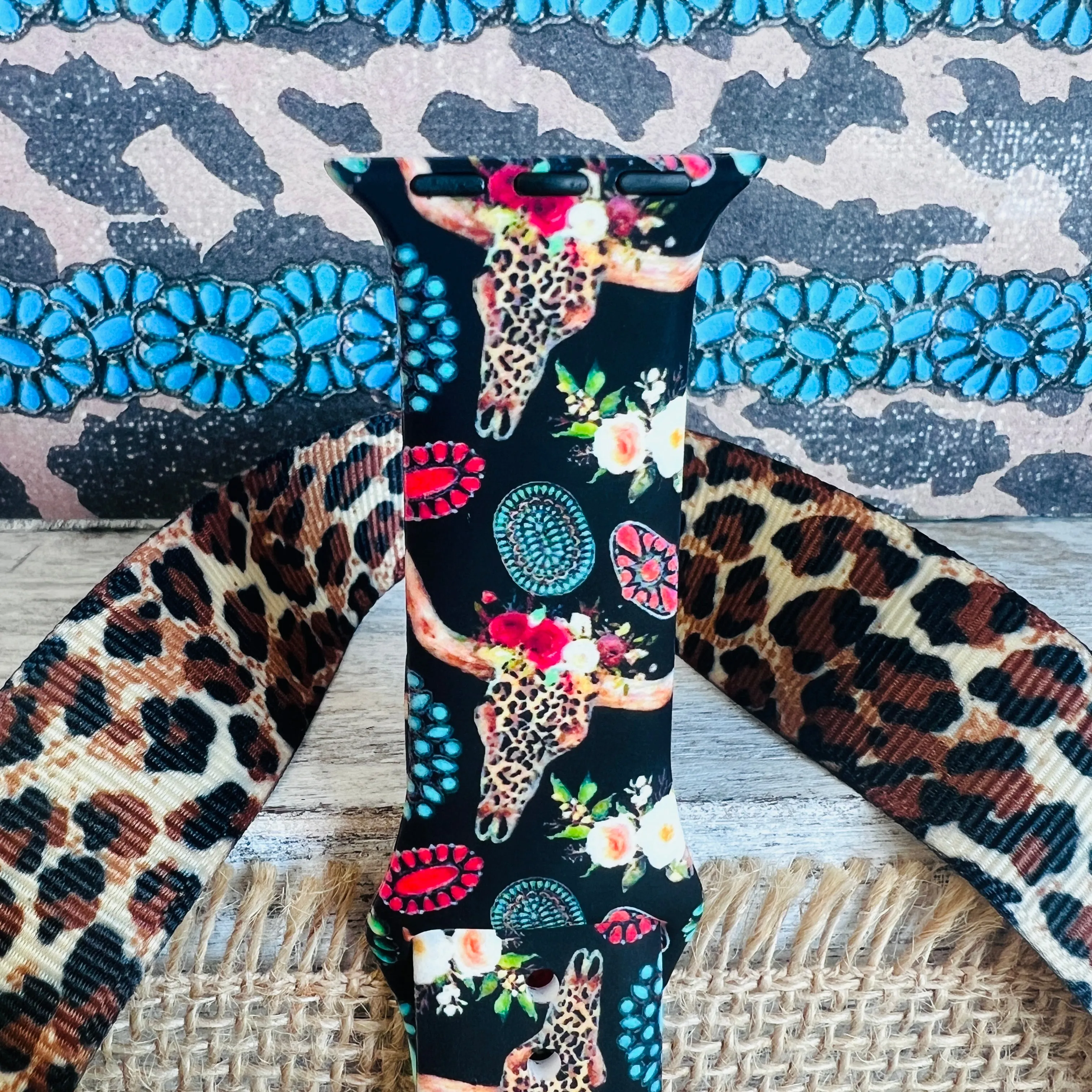 Leopard Bull Skull Print Silicone Band For Apple Watch