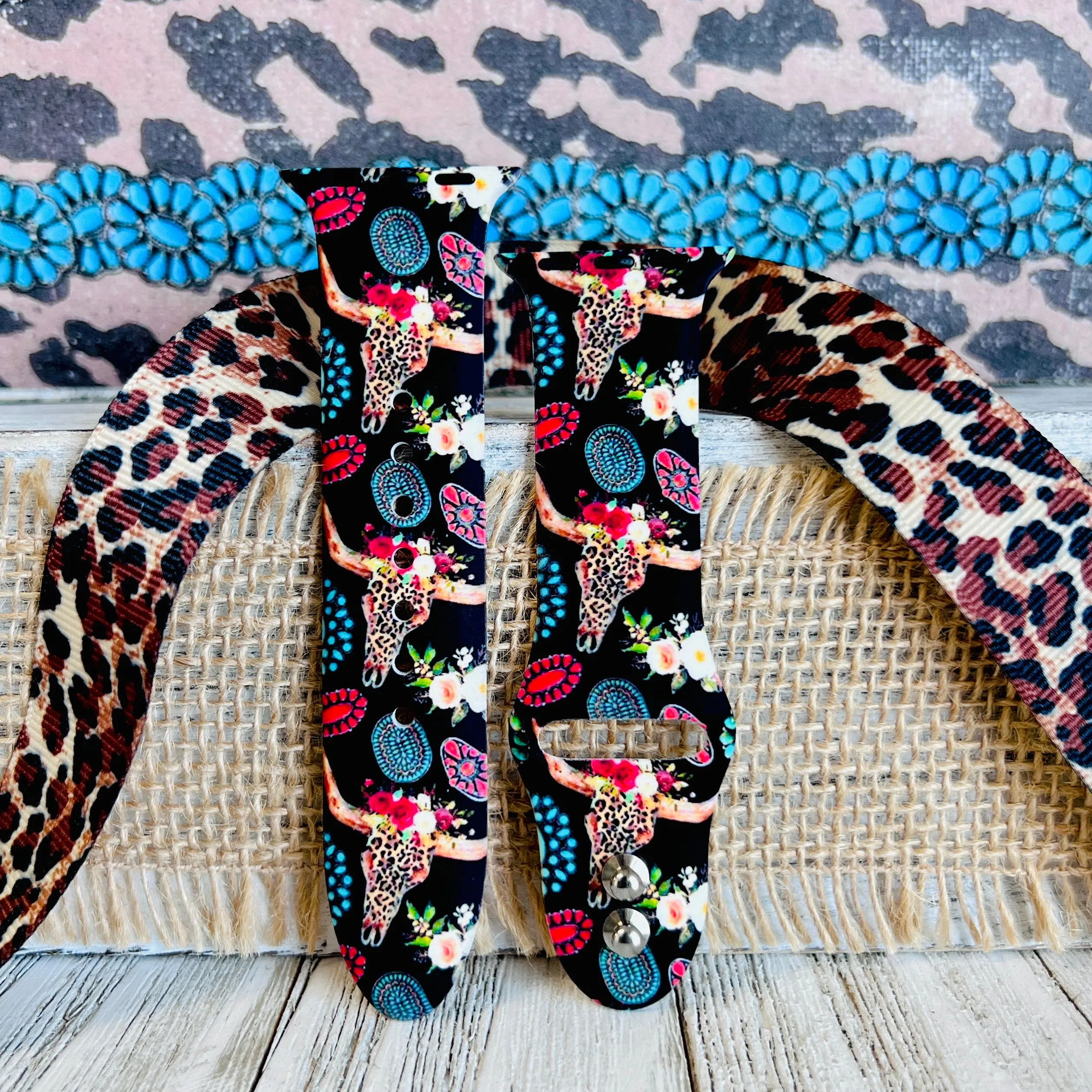 Leopard Bull Skull Print Silicone Band For Apple Watch