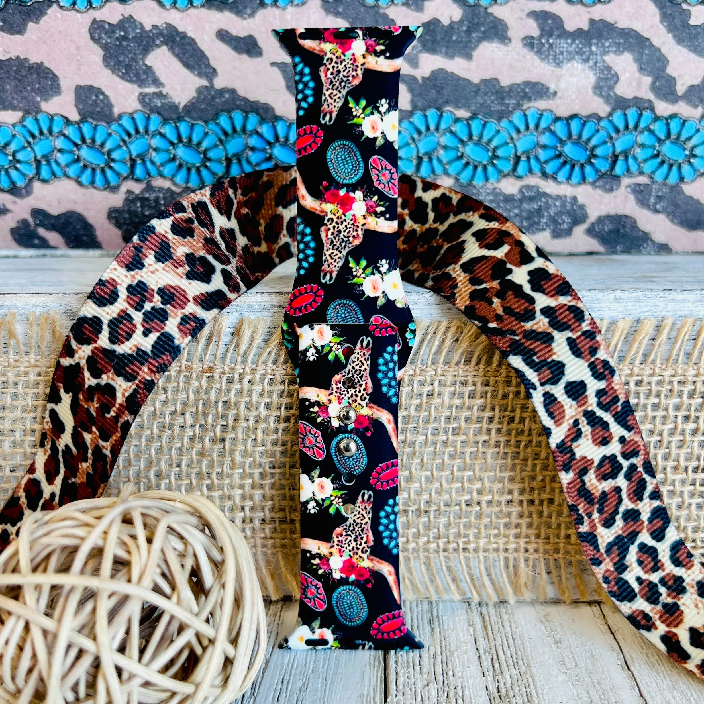 Leopard Bull Skull Print Silicone Band For Apple Watch