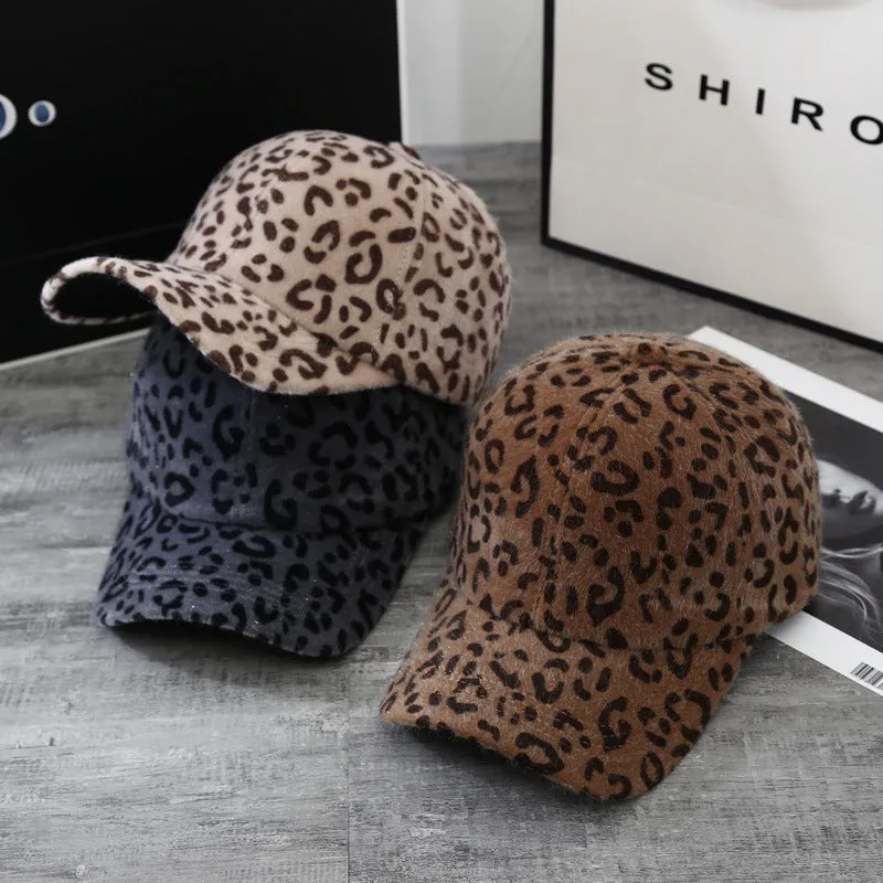 Leopard Fur Hat Autumn and Winter Peaked Cap