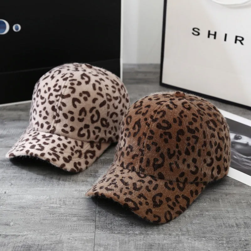 Leopard Fur Hat Autumn and Winter Peaked Cap