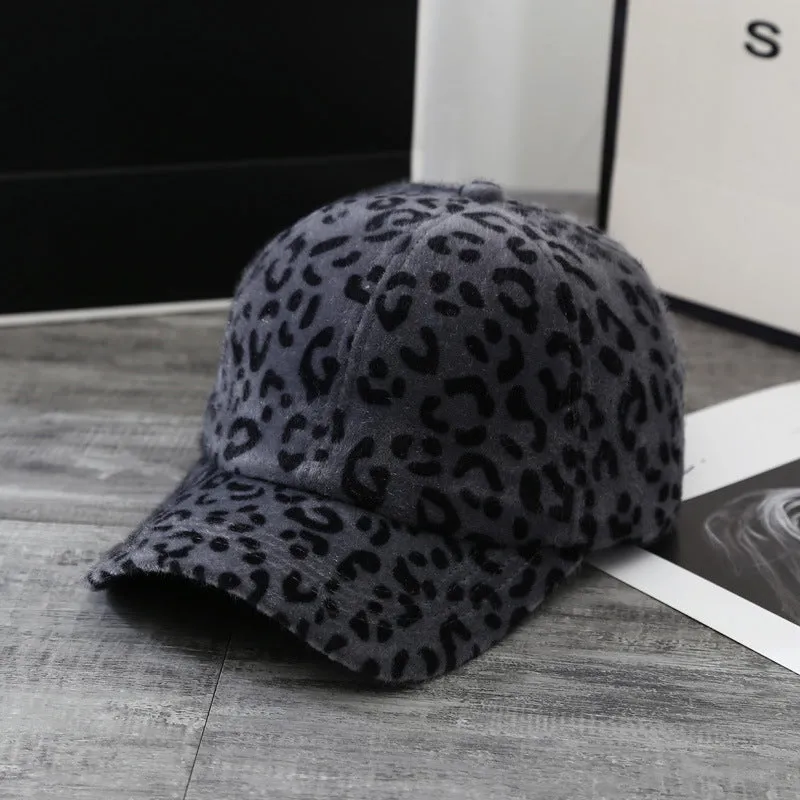 Leopard Fur Hat Autumn and Winter Peaked Cap