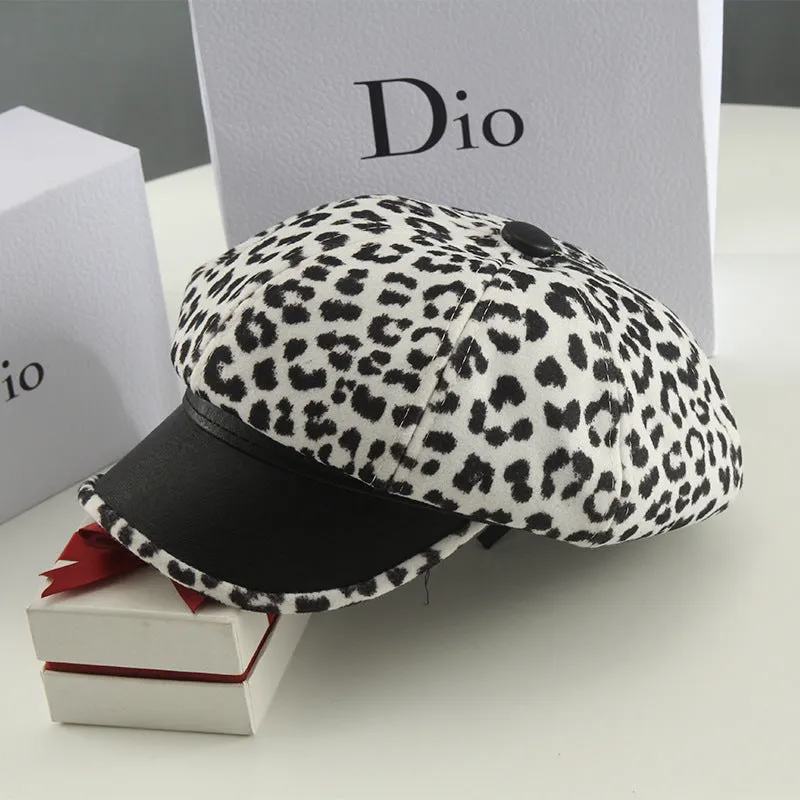 Leopard Fur Hat Beret Vintage Leopard Print Painter Cap